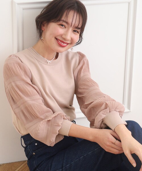 couture brooch（クチュールブローチ）の「◆【華やか春ニット】マジョリカプリーツドッキングニット（ニット/セーター・レディース・ライトグレー/オフホワイト/ベビーピンク・42/38）」の3枚目の写真