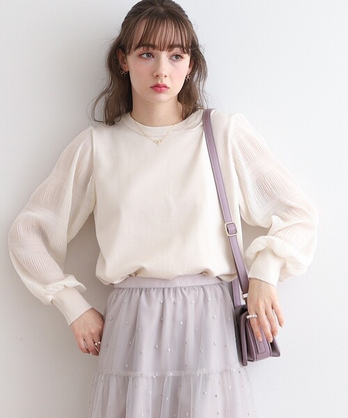 couture brooch（クチュールブローチ）の「◆【華やか春ニット】マジョリカプリーツドッキングニット（ニット/セーター・レディース・ライトグレー/オフホワイト/ベビーピンク・42/38）」の12枚目の写真