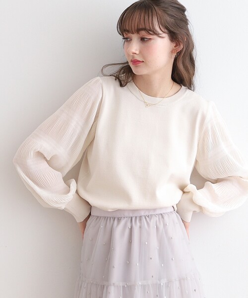 couture brooch（クチュールブローチ）の「◆【華やか春ニット】マジョリカプリーツドッキングニット（ニット/セーター・レディース・ライトグレー/オフホワイト/ベビーピンク・42/38）」の13枚目の写真