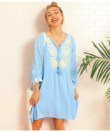 フラワー刺繍 タッセル ミニワンピース