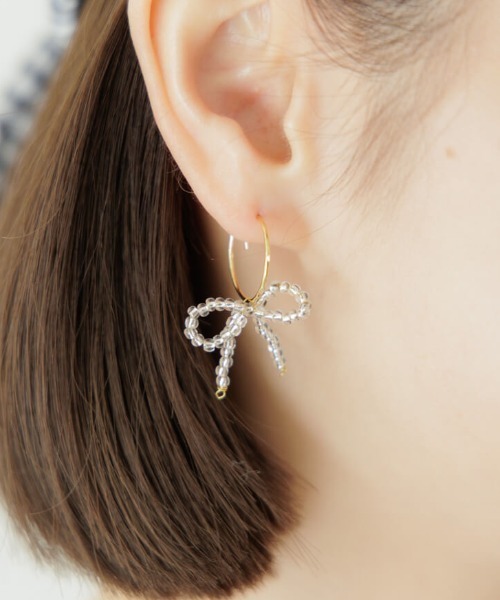 flower（フラワー）の「クリアーリボンピアス（ピアス（片耳用）・レディース・クリア/ブラック・FREE）」の2枚目の写真