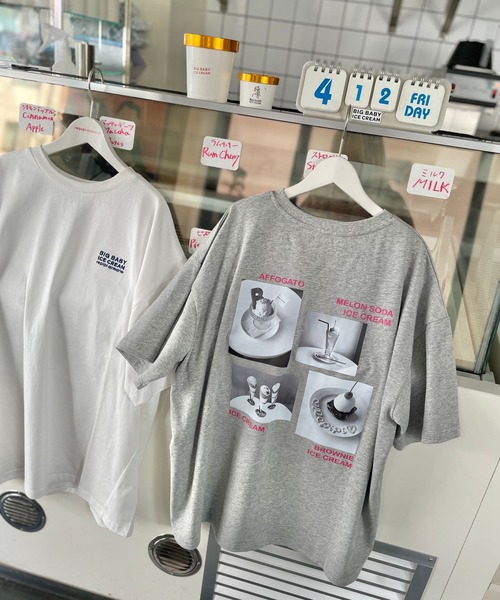 repipi armario(レピピ アルマリオ)の「【BIG BABY ICE CREAM】モノクロフォトルーズT【接触冷感】(Tシャツ/カットソー・キッズ・ホワイト/グレー・MEDIUM/LARGE)」の4枚目の写真