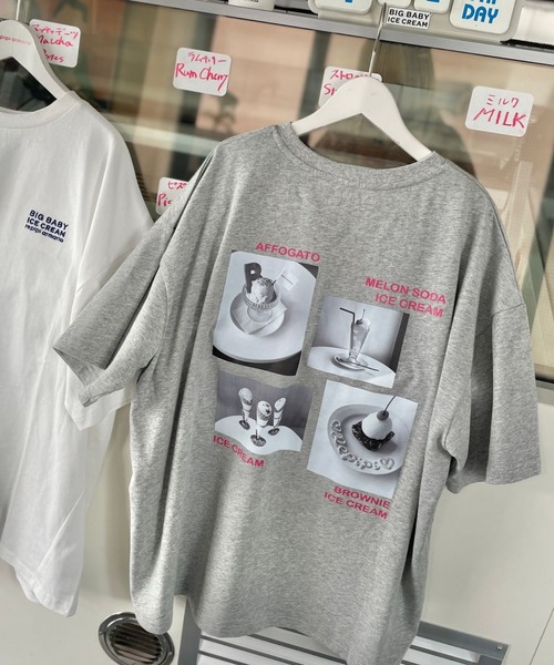 repipi armario(レピピ アルマリオ)の「【BIG BABY ICE CREAM】モノクロフォトルーズT【接触冷感】(Tシャツ/カットソー・キッズ・ホワイト/グレー・MEDIUM/LARGE)」の6枚目の写真