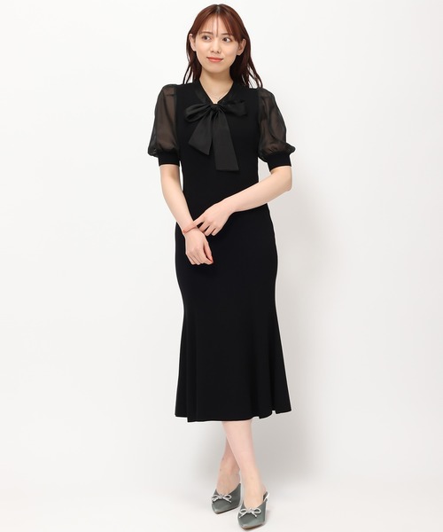 MISCH MASCH(ミッシュマッシュ)の「■2024春夏新作■シアーボウタイニットワンピース/MM417425(ワンピース・レディース・グレー/ブラック/ピンク・フリ-)」の3枚目の写真