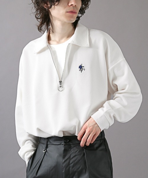 LUXSTYLE(ラグスタイル)の「薔薇刺繍入り膨れジャガードハーフジップロンT(Tシャツ/カットソー・メンズ・ネイビー/ブラック/ホワイト・L/M)」の9枚目の写真