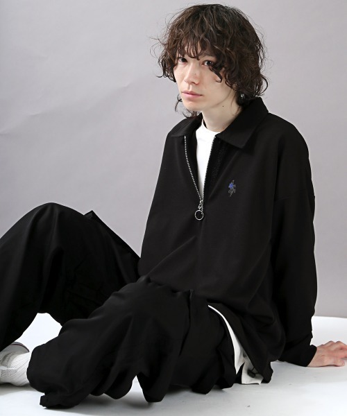 LUXSTYLE(ラグスタイル)の「薔薇刺繍入り膨れジャガードハーフジップロンT(Tシャツ/カットソー・メンズ・ネイビー/ブラック/ホワイト・L/M)」の20枚目の写真