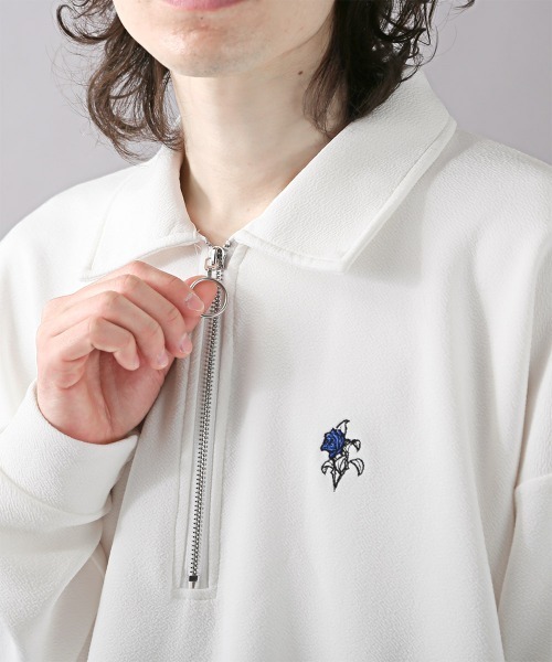 LUXSTYLE(ラグスタイル)の「薔薇刺繍入り膨れジャガードハーフジップロンT(Tシャツ/カットソー・メンズ・ネイビー/ブラック/ホワイト・L/M)」の19枚目の写真