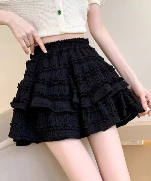 ✨FOUFOU✨フーフー✨スーパーティアードスカート（M）ブラック ベルト