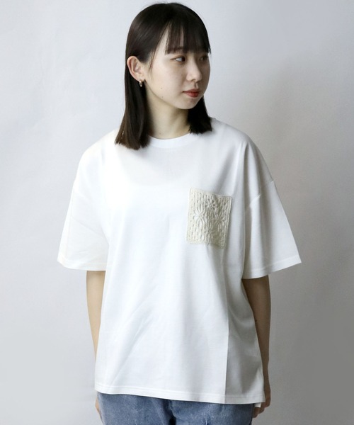 Starting Over(スターティングオーバー)の「crochet pocket double knit T-shirt/接触冷感 クロシェ編み ポケット ダンボールニット クルーネック半袖Tシャツ(Tシャツ/カットソー・メンズ・ブラック/ベージュ/ホワイト・M/L/XL)」の1枚目の写真
