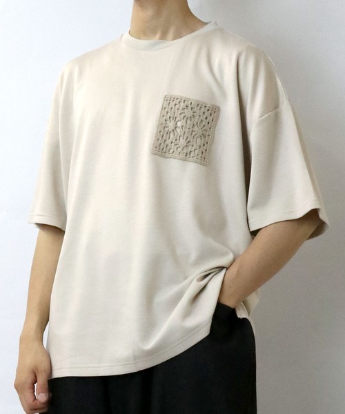Starting Over(スターティングオーバー)の「crochet pocket double knit T-shirt/接触冷感 クロシェ編み ポケット ダンボールニット クルーネック半袖Tシャツ(Tシャツ/カットソー・メンズ・ブラック/ベージュ/ホワイト・M/L/XL)」の19枚目の写真