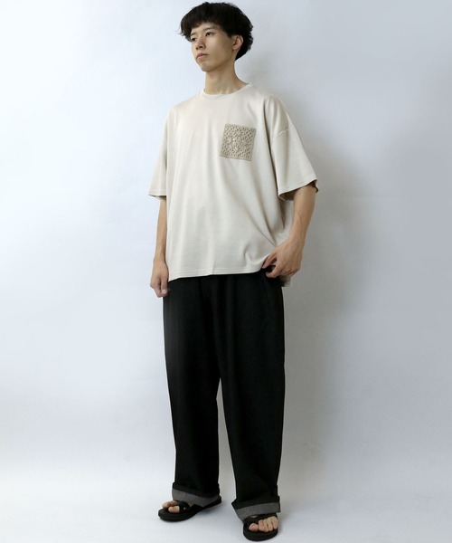 Starting Over(スターティングオーバー)の「crochet pocket double knit T-shirt/接触冷感 クロシェ編み ポケット ダンボールニット クルーネック半袖Tシャツ(Tシャツ/カットソー・メンズ・ブラック/ベージュ/ホワイト・M/L/XL)」の20枚目の写真