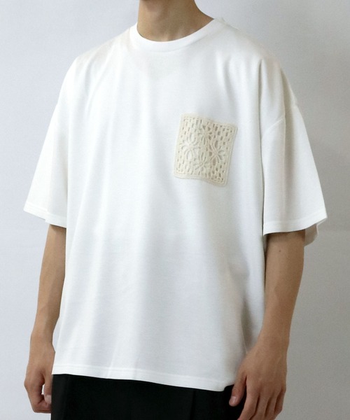 Starting Over(スターティングオーバー)の「crochet pocket double knit T-shirt/接触冷感 クロシェ編み ポケット ダンボールニット クルーネック半袖Tシャツ(Tシャツ/カットソー・メンズ・ブラック/ベージュ/ホワイト・M/L/XL)」の11枚目の写真