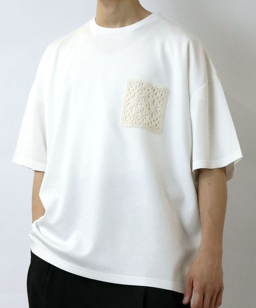 Starting Over(スターティングオーバー)の「crochet pocket double knit T-shirt/接触冷感 クロシェ編み ポケット ダンボールニット クルーネック半袖Tシャツ(Tシャツ/カットソー・メンズ・ブラック/ベージュ/ホワイト・M/L/XL)」の12枚目の写真
