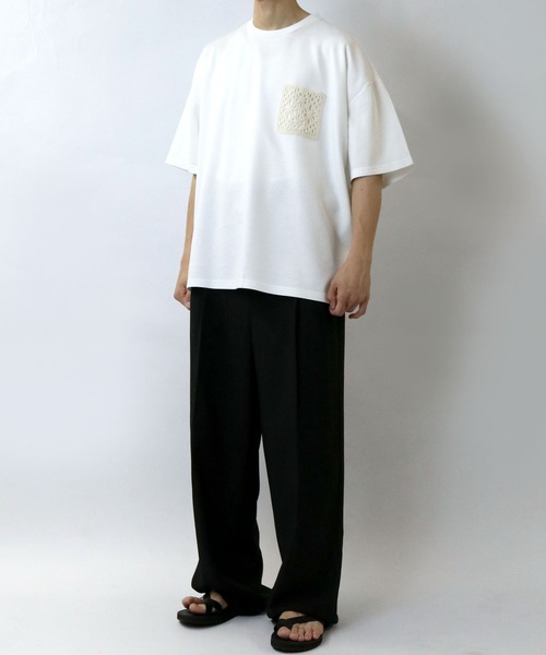 Starting Over(スターティングオーバー)の「crochet pocket double knit T-shirt/接触冷感 クロシェ編み ポケット ダンボールニット クルーネック半袖Tシャツ(Tシャツ/カットソー・メンズ・ブラック/ベージュ/ホワイト・M/L/XL)」の13枚目の写真