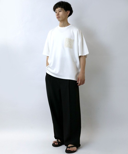Starting Over(スターティングオーバー)の「crochet pocket double knit T-shirt/接触冷感 クロシェ編み ポケット ダンボールニット クルーネック半袖Tシャツ(Tシャツ/カットソー・メンズ・ブラック/ベージュ/ホワイト・M/L/XL)」の14枚目の写真