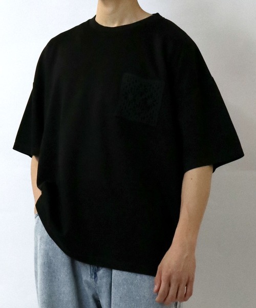 Starting Over(スターティングオーバー)の「crochet pocket double knit T-shirt/接触冷感 クロシェ編み ポケット ダンボールニット クルーネック半袖Tシャツ(Tシャツ/カットソー・メンズ・ブラック/ベージュ/ホワイト・M/L/XL)」の15枚目の写真