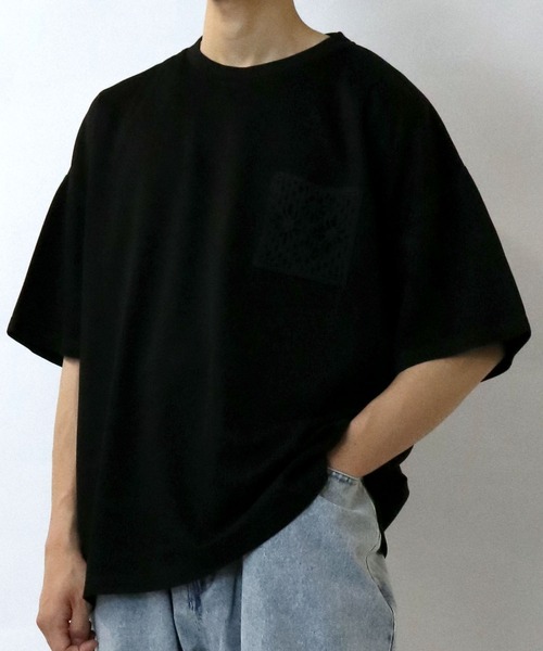 Starting Over(スターティングオーバー)の「crochet pocket double knit T-shirt/接触冷感 クロシェ編み ポケット ダンボールニット クルーネック半袖Tシャツ(Tシャツ/カットソー・メンズ・ブラック/ベージュ/ホワイト・M/L/XL)」の16枚目の写真