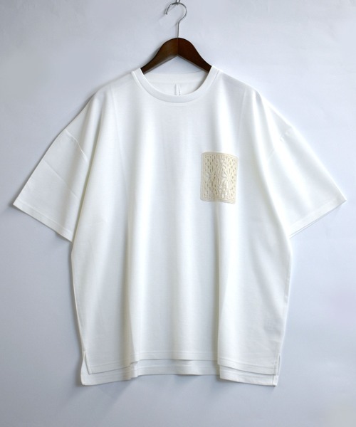 Starting Over(スターティングオーバー)の「crochet pocket double knit T-shirt/接触冷感 クロシェ編み ポケット ダンボールニット クルーネック半袖Tシャツ(Tシャツ/カットソー・メンズ・ブラック/ベージュ/ホワイト・M/L/XL)」の22枚目の写真