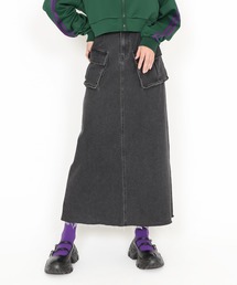 デザインデニムカーゴロングスカート