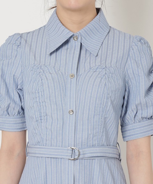 REDYAZEL(レディアゼル)の「ストライプティアードシャツワンピース(ワンピース・レディース・ブルー/ベージュ/ネイビー・SMALL/MEDIUM)」の8枚目の写真