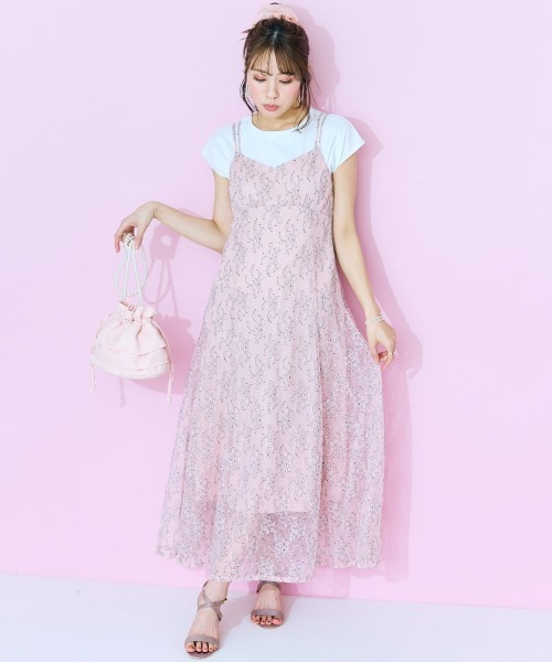 muguet レースキャミワンピース　ピンク muguet（ミュゲ）の「cotton lace I line cami op（ワンピース