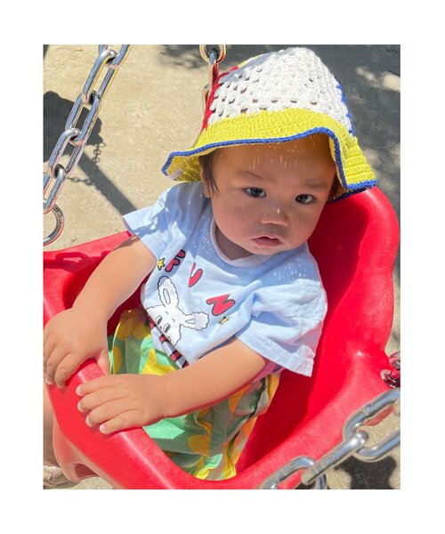 BREEZE（ブリーズ）の「【Bpop】サマーベビーニット帽（ニットキャップ/ビーニー・キッズ・チェック/レインボー/ブルー・48/46）」の4枚目の写真