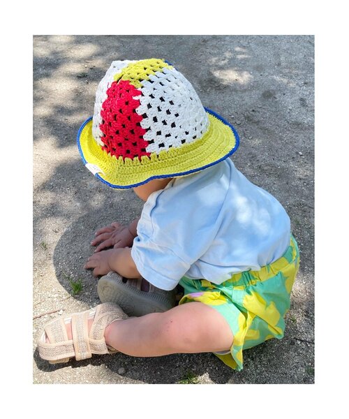 BREEZE（ブリーズ）の「【Bpop】サマーベビーニット帽（ニットキャップ/ビーニー・キッズ・チェック/レインボー/ブルー・48/46）」の5枚目の写真