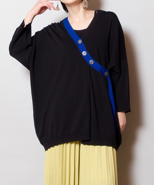 OSMOSIS（オズモーシス）の「カシュクールニットカーディガン（カーディガン/ボレロ・レディース・ライトグリーン/ライトグレー/ブラック・ONE SIZE）」の2枚目の写真