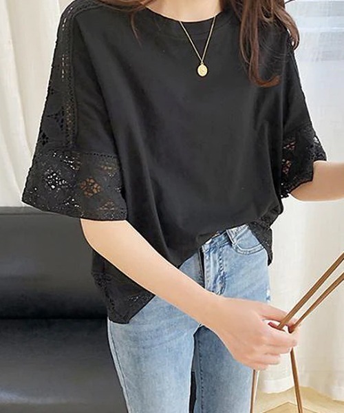 COCOMOMO(ココモモ)の「夏も涼しい レーススリーブカットソー(Tシャツ/カットソー・レディース・ライトブルー/ブラック/ホワイト/ピンク/ライトブラウン/グレー・FREE)」の22枚目の写真