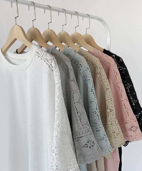 COCOMOMO(ココモモ)の「夏も涼しい レーススリーブカットソー(Tシャツ/カットソー・レディース・ライトブルー/ブラック/ホワイト/ピンク/ライトブラウン/グレー・FREE)」の9枚目の写真