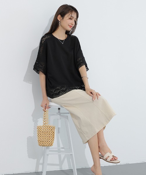 COCOMOMO(ココモモ)の「夏も涼しい レーススリーブカットソー(Tシャツ/カットソー・レディース・ライトブルー/ブラック/ホワイト/ピンク/ライトブラウン/グレー・FREE)」の19枚目の写真