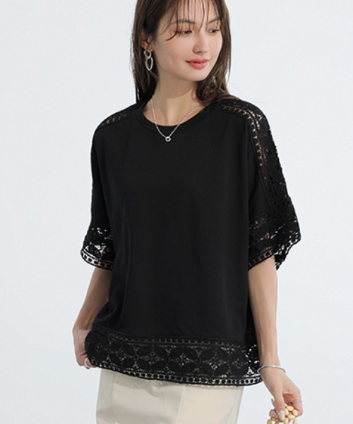 COCOMOMO(ココモモ)の「夏も涼しい レーススリーブカットソー(Tシャツ/カットソー・レディース・ライトブルー/ブラック/ホワイト/ピンク/ライトブラウン/グレー・FREE)」の18枚目の写真
