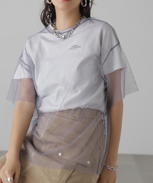 FREE'S MART（フリーズマート）の「■チュール×ロゴTシャツ（Tシャツ/カットソー・レディース・ホワイト/ブラック/グレー・FREE）」の3枚目の写真