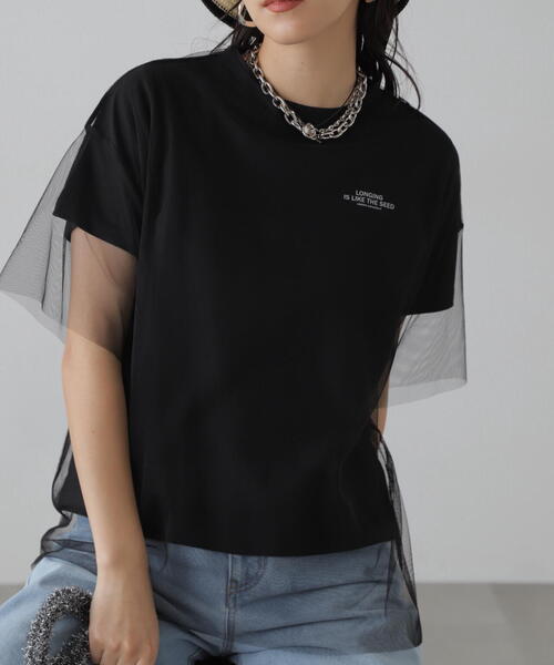 FREE'S MART（フリーズマート）の「■チュール×ロゴTシャツ（Tシャツ/カットソー・レディース・ホワイト/ブラック/グレー・FREE）」の2枚目の写真