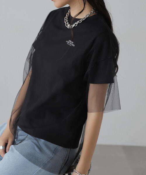 FREE'S MART（フリーズマート）の「■チュール×ロゴTシャツ（Tシャツ/カットソー・レディース・ホワイト/ブラック/グレー・FREE）」の6枚目の写真