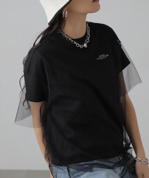 FREE'S MART（フリーズマート）の「■チュール×ロゴTシャツ（Tシャツ/カットソー・レディース・ホワイト/ブラック/グレー・FREE）」の9枚目の写真