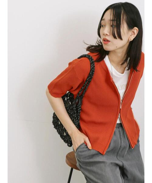 Samansa Mos2 blue（サマンサモスモスブルー）の「◎ダブルジップニットカーディガン（カーディガン/ボレロ・レディース・オレンジ/キナリ/ミント/ブラック・F）」の4枚目の写真