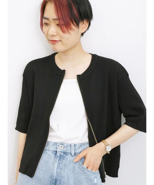 Samansa Mos2 blue（サマンサモスモスブルー）の「◎ダブルジップニットカーディガン（カーディガン/ボレロ・レディース・オレンジ/キナリ/ミント/ブラック・F）」の2枚目の写真