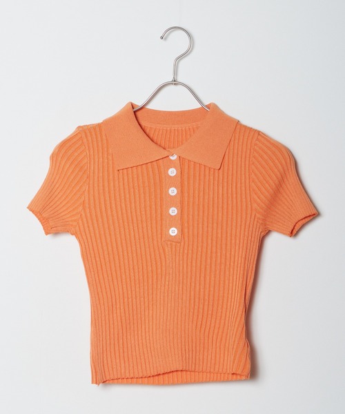 Chick(チック)の「KNIT POLO / ニットポロ(ポロシャツ・レディース・グレー/ブラック/ホワイト/ピンク/オレンジ/ブルー・FREE)」の1枚目の写真