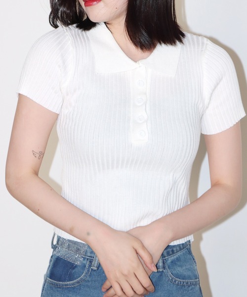 Chick(チック)の「KNIT POLO / ニットポロ(ポロシャツ・レディース・グレー/ブラック/ホワイト/ピンク/オレンジ/ブルー・FREE)」の8枚目の写真