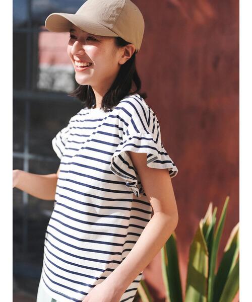 Samansa Mos2 blue（サマンサモスモスブルー）の「【接触冷感】フリルスリーブT（Tシャツ/カットソー・レディース・ホワイト/グリーン/ブラック/ネイビー/オフホワイト・F）」の5枚目の写真