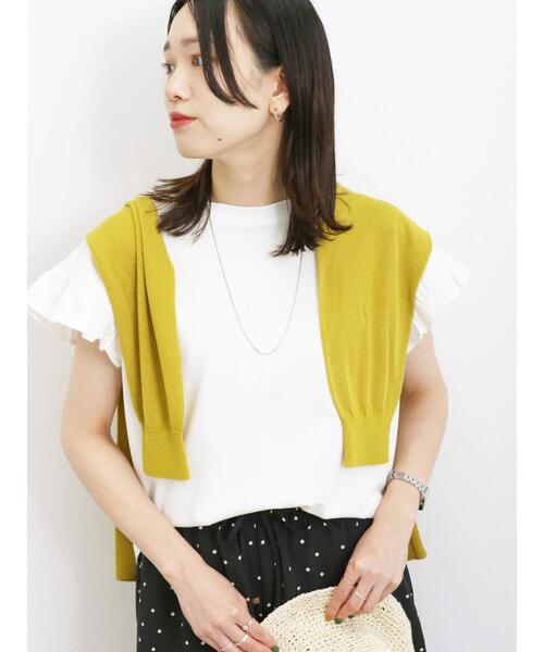 Samansa Mos2 blue（サマンサモスモスブルー）の「【接触冷感】フリルスリーブT（Tシャツ/カットソー・レディース・ホワイト/グリーン/ブラック/ネイビー/オフホワイト・F）」の2枚目の写真