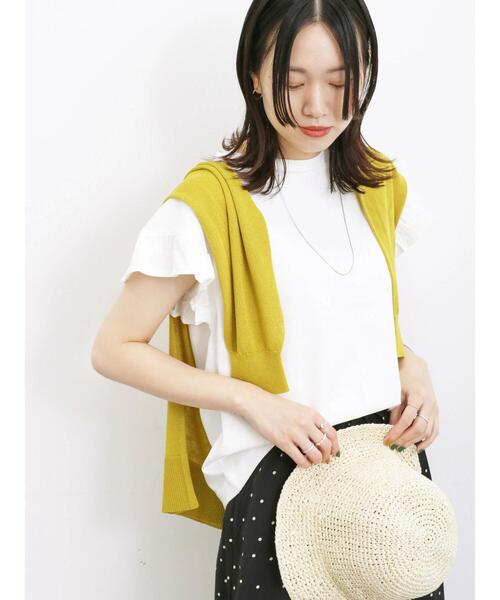 Samansa Mos2 blue（サマンサモスモスブルー）の「【接触冷感】フリルスリーブT（Tシャツ/カットソー・レディース・ホワイト/グリーン/ブラック/ネイビー/オフホワイト・F）」の20枚目の写真