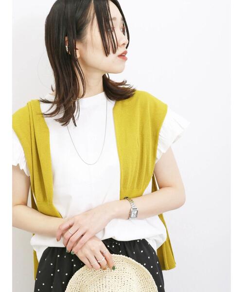 Samansa Mos2 blue（サマンサモスモスブルー）の「【接触冷感】フリルスリーブT（Tシャツ/カットソー・レディース・ホワイト/グリーン/ブラック/ネイビー/オフホワイト・F）」の21枚目の写真
