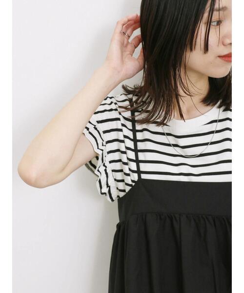 Samansa Mos2 blue（サマンサモスモスブルー）の「【接触冷感】フリルスリーブT（Tシャツ/カットソー・レディース・ホワイト/グリーン/ブラック/ネイビー/オフホワイト・F）」の14枚目の写真