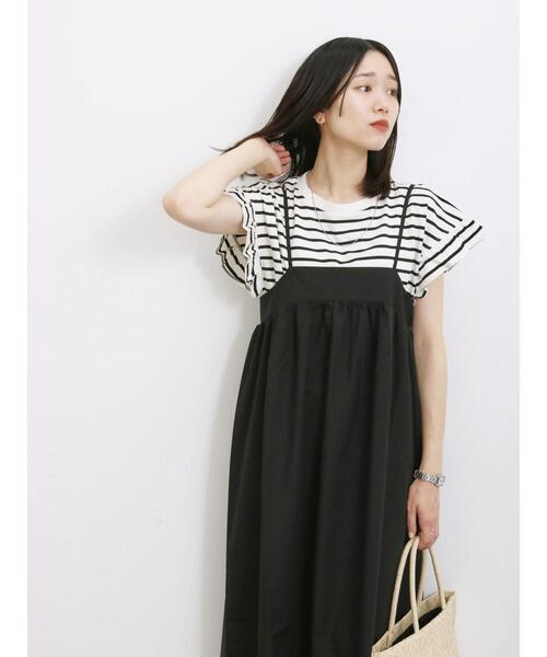 Samansa Mos2 blue（サマンサモスモスブルー）の「【接触冷感】フリルスリーブT（Tシャツ/カットソー・レディース・ホワイト/グリーン/ブラック/ネイビー/オフホワイト・F）」の15枚目の写真