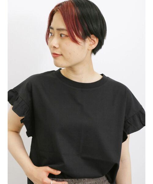 Samansa Mos2 blue（サマンサモスモスブルー）の「【接触冷感】フリルスリーブT（Tシャツ/カットソー・レディース・ホワイト/グリーン/ブラック/ネイビー/オフホワイト・F）」の17枚目の写真