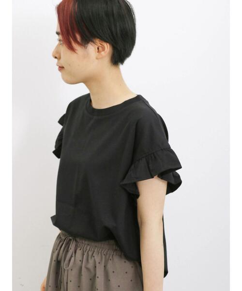 Samansa Mos2 blue（サマンサモスモスブルー）の「【接触冷感】フリルスリーブT（Tシャツ/カットソー・レディース・ホワイト/グリーン/ブラック/ネイビー/オフホワイト・F）」の18枚目の写真