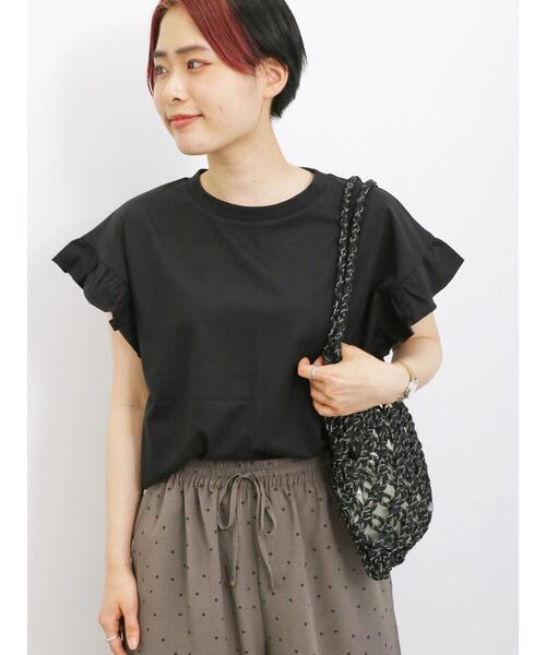 Samansa Mos2 blue（サマンサモスモスブルー）の「【接触冷感】フリルスリーブT（Tシャツ/カットソー・レディース・ホワイト/グリーン/ブラック/ネイビー/オフホワイト・F）」の19枚目の写真