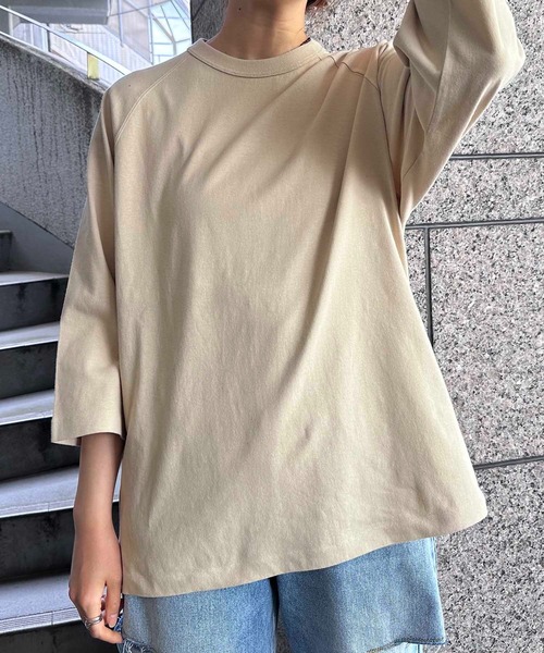 CROSS & STITCH(クロスステッチ)の「CROSS & STITCH / オープンエンド リラックスフィット ラグランTシャツ / OE1250(Tシャツ/カットソー・レディース・ブラック/ネイビー/ベージュ/ホワイト・X-LARGE/MEDIUM/LARGE)」の4枚目の写真